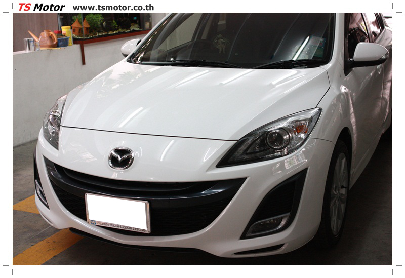 , รถแต่ง New Mazda 3 สีขาว เก็บสีชิ้นส่วนต่างๆ กันนชนหลัง แก้มหน้า กับ ที เอส มอเตอร์
